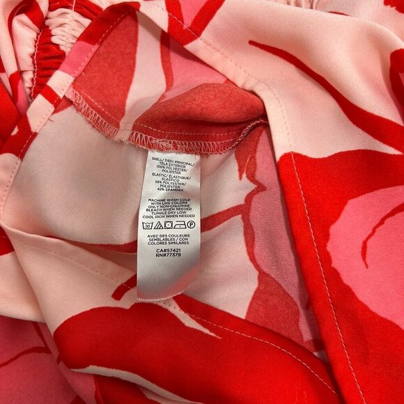 Ann Taylor Petite Floral Smocked Bodice Flare Dress Pink Red Size PS Puff Sleeve - Picture 9 of 10